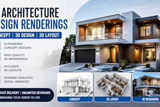 do realistic ai architecture design renderings concept, 3d design, 3d layout