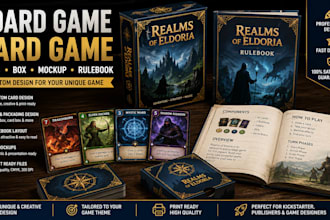 design your board game, card game, cards, box, mockup and rulebook