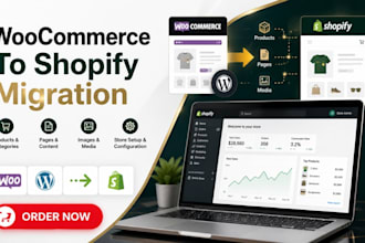 migrate woocommerce to shopify with products, pages, data and setup today