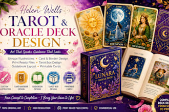 illustrate tarot card, oracle deck design, witchy tarot card, tarot deck lineart