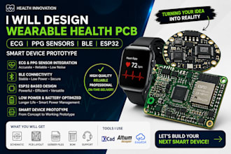 design wearable health pcb, ecg ppg sensors ble esp32 and smart device prototype