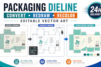 convert redraw and recolor your packaging dieline artwork as editable vector