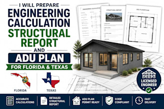 prepare engineering calculation structural report and adu plan for florida texas