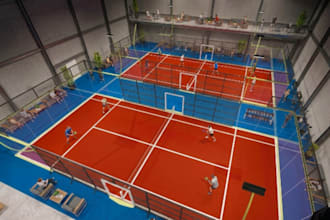 design padel, tennis, pickleball courts, sports fields and gym rooms