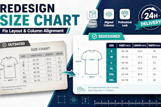 redesign your outdated size chart and fix layout and column alignment