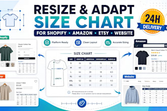 resize and adapt your size chart for shopify amazon etsy or website