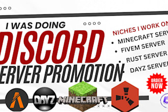 promote your discord gaming server, fivem server, minecrat server, discord serve