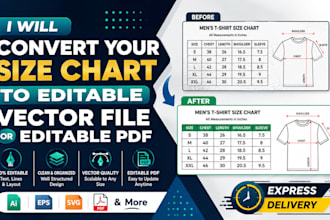 convert your size chart to editable vector file or editable PDF