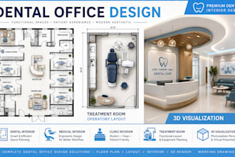 design clinic layout, dental office interior with treatment room layout zoning