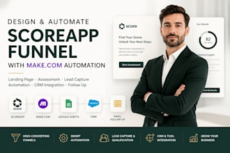 design and automate scoreapp funnel make com score app landing page automation