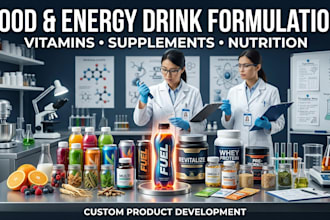 formulate a food and energy drink product, vitamin and nutritional supplements