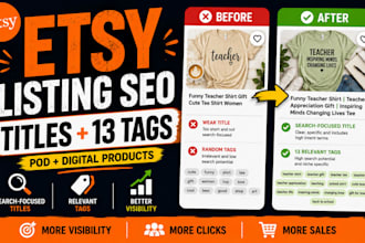 optimize etsy pod and digital product listings with titles and tags