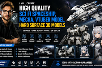 create high quality sci fi spaceship, mecha, vtuber mode, hard surface 3d model