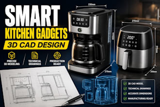 design smart kitchen gadgets coffee maker blender air fryer 3d cad solidworks