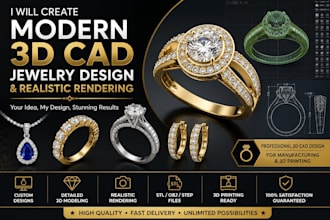 create a modern 3d cad jewelry design with realistic rendering