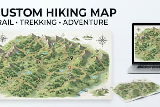 design custom hiking map, trail map, trekking and adventure map