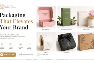 design product packaging, mailer boxes, labels, gift boxes, and box designs