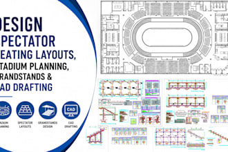 design spectator seating layouts, stadium planning, grandstands and cad drafting
