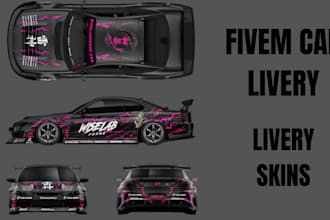 design custom fivem car livery skins, police, ems, car wraps,sports 4k