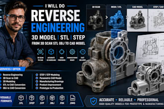 do reverse engineering,3d model stl step from 3d scan stl obj to cad model