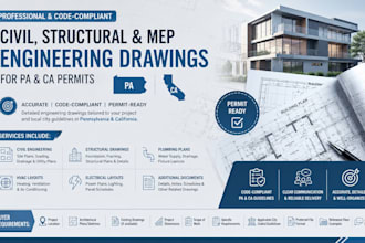 provide civil structural and mep engineering drawings for pa and ca permit