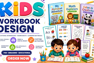 create kids workbook, design educational workbook, learning materials