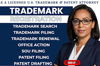 do trademark filing search, renewal, sou, office action, patent filing, drafting
