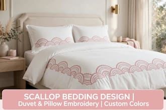 design luxury scallop bedding duvet curtains bedskirt towel monogram 400tc