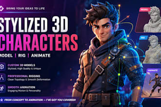 design stylized 3d characters with rigging and animation