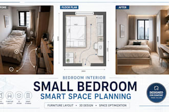 design bedroom layout, bedroom interior with space planning and 3d rendering