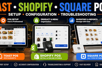 setup and configure toast pos, shopify pos, or square pos