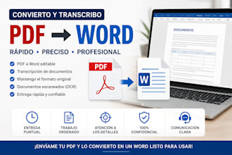 convertiré y transcribiré tus documentos PDF a word