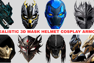 scuplt 3d bust up 3d head 3d helmet wearable armor cosplay mask anime mask