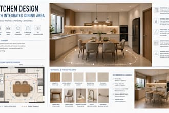 design kitchen that is integrate with dining room interior with 3d visualization
