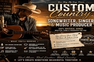 sing and produce country music country ballad, pop, rock and nashville