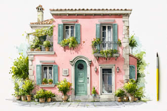 paint custom watercolor house illustration