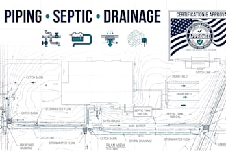 design piping layout , septic system design drainage, grading plan california ny