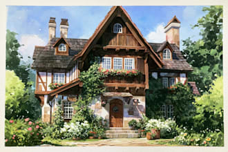 draw custom watercolor house portrait and home painting