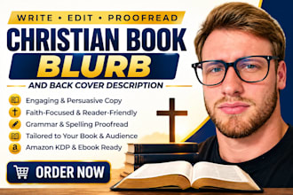write, edit, proof read christian book blurb and back cover description