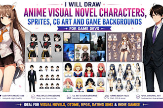 draw anime visual novel characters sprites cg art and game backgrounds