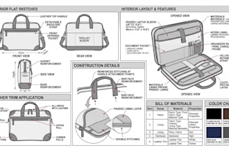 create fashion design luxury handbag tech pack travel crossbody bag tech pack