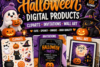 create digital halloween clipart, invitations and wall art
