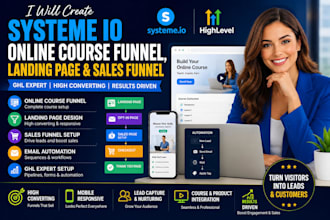 create systeme io online course funnel, landing page and sales funnel ghl expert