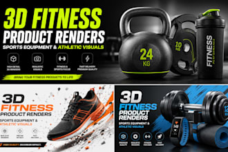 create 3d fitness product renders, sports equipment and athletics visuals