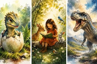 do whimsical children book watercolor illustration, storybook, digital art