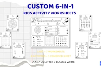 create custom 6 in 1 activity worksheets for kids