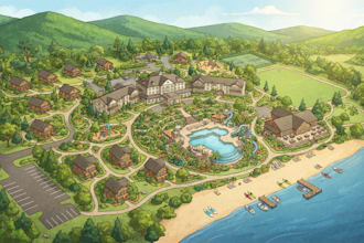 design 2d 3d isometric park map, vacation map, resort and custom campground map
