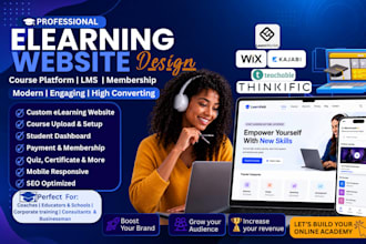design wix elearning website, online course platform, lms and membership site