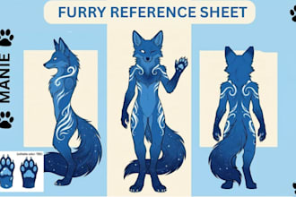 draw a furry reference sheet, fursona and character design