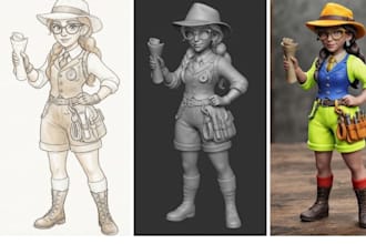 convert 2d to 3d model, sketch to 3d character figurine, art toy for 3d printing